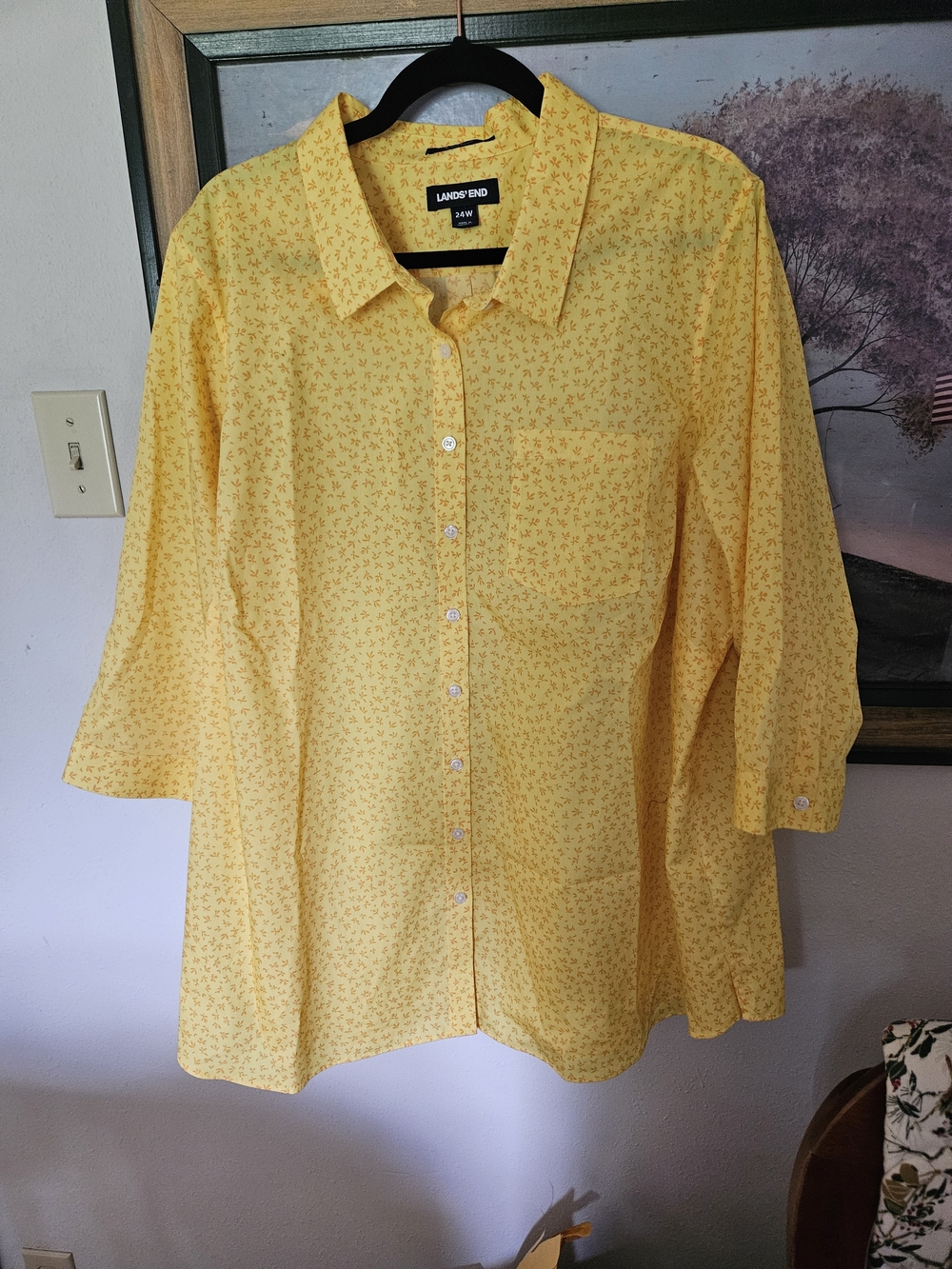 Lands' End Yellow Button-Up No Iron Shirt Sw 24W